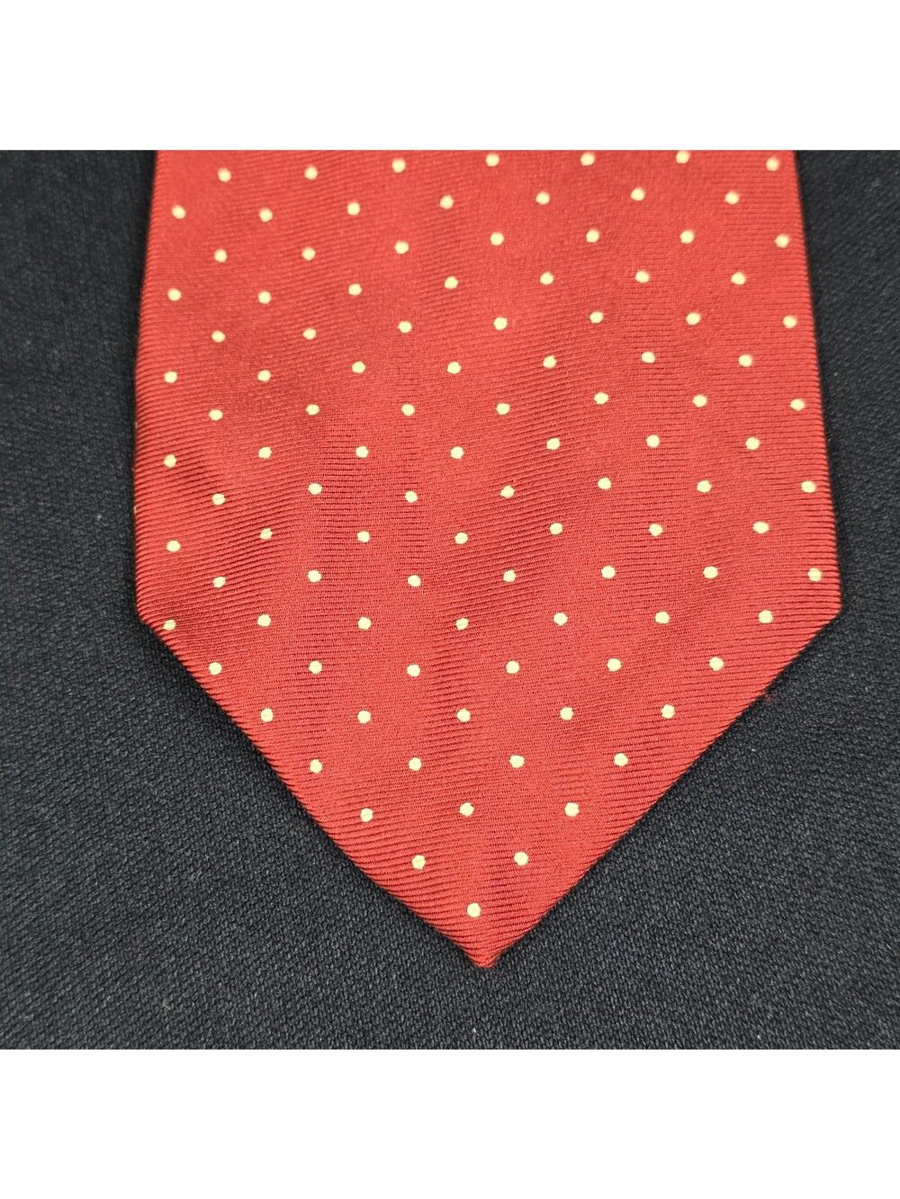 John Weitz Men's Tie Burnt Orange Yellow Polka Dot 100% Silk Made in USA